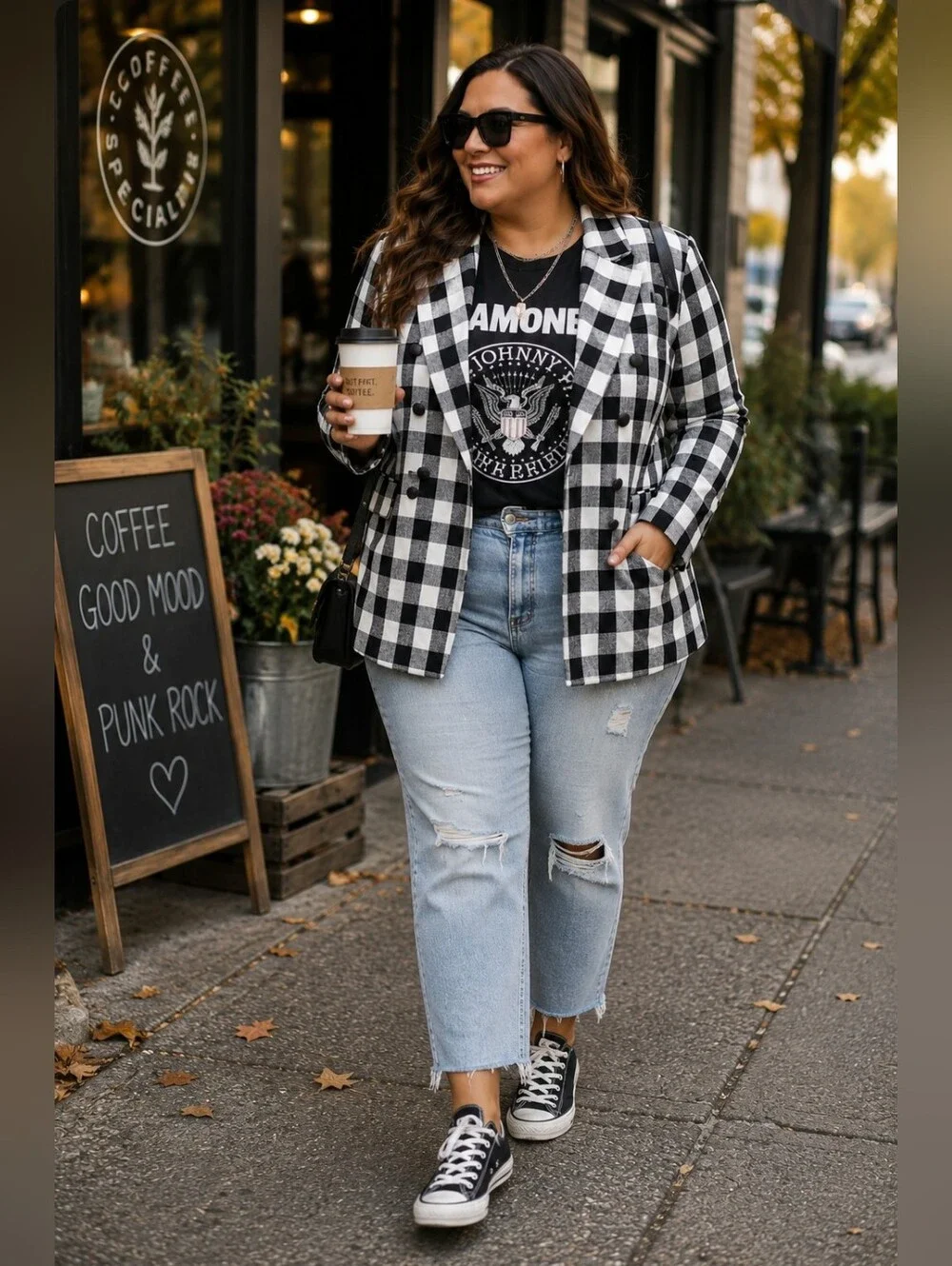 Court & Rowe Black White Gingham Double Breasted Blazer Jacket 20W Plus Size